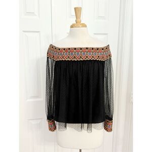 Alice + Olivia Multicolor Black Sidney Off The Shoulder Embroidered Blouse Top 4